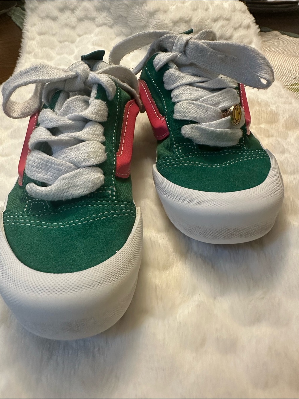 Vans Kids Green and Pink Low-Top Sneakers with White Soles